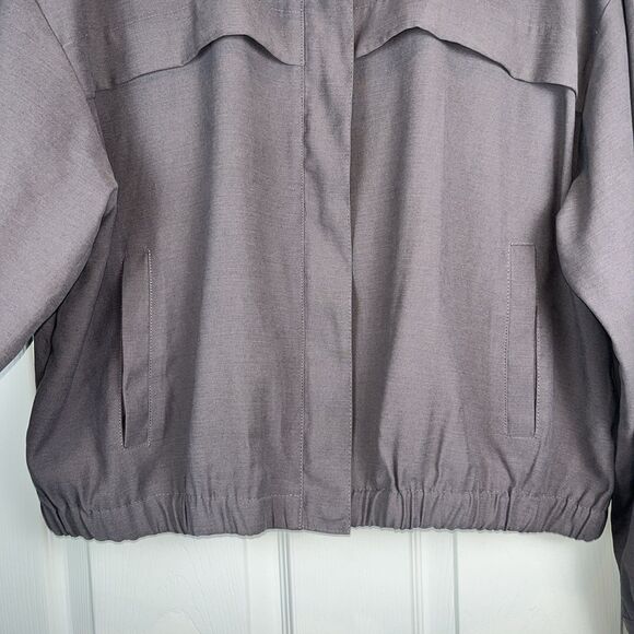 Nine West Taupe Gray Lightweight Bomber Jacket Full Zip Elastic Hem Women’s L - Picture 5 of 16
